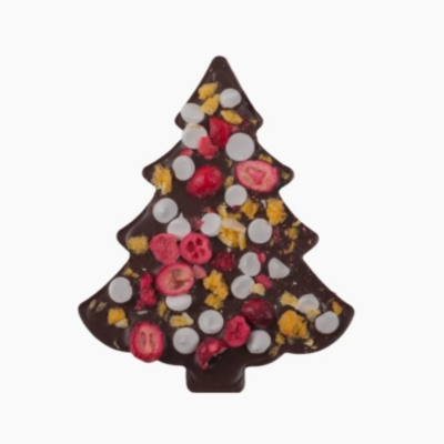 Choinka z gorzkiej czekolady z żurawiną, pomarańczą i bezami